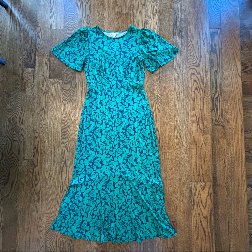 Boden Teal and Dark Green Floral Midi Dress
